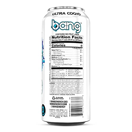 Bang Energy Blue Razz, Sugar-Free Energy Drink, 16-Ounce (Pack of 12)