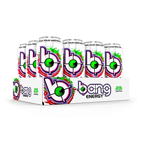 Bang Sour Heads Energy Drink, 0 Calories, Sugar Free with Super Creatine, 16 Fl Oz (Pack of 12)