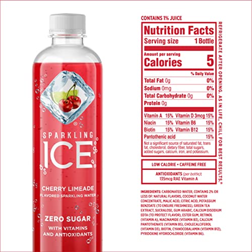 Sparkling Ice, Cherry Limeade Sparkling Water, Zero Sugar Flavored Water, with Vitamins and Antioxidants, Low Calorie Beverage, 17 fl oz Bottles (Pack of 12)