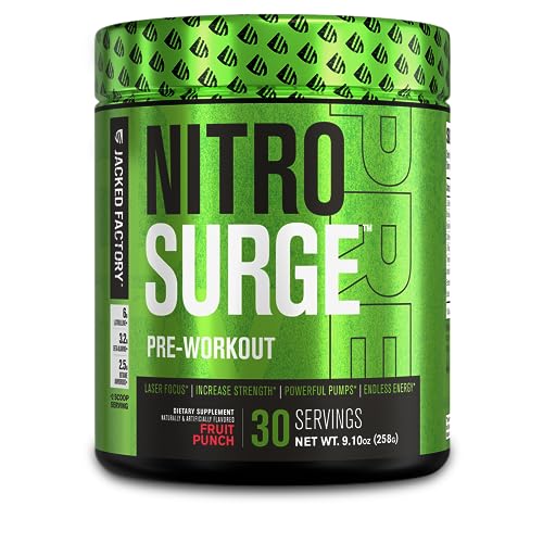 NITROSURGE Pre Workout Supplement - Endless Energy, Instant Strength Gains, Clear Focus, Intense Pumps - Nitric Oxide Booster & Powerful Preworkout Energy Powder - 30 Servings, Fruit Punch