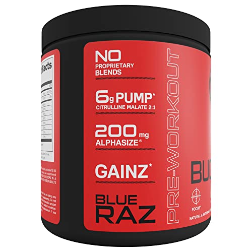 Bucked Up Pre Workout 6 Grams Citrulline, 2 Grams Beta Alanine, and 3 Other Registered trademarked Ingredients (Blue Raz)