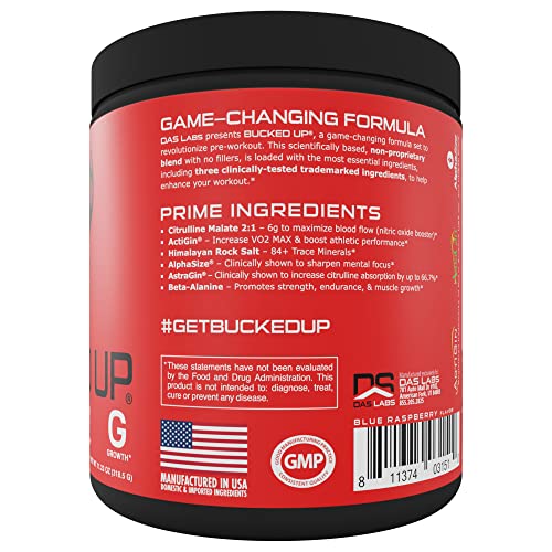 Bucked Up Pre Workout 6 Grams Citrulline, 2 Grams Beta Alanine, and 3 Other Registered trademarked Ingredients (Blue Raz)