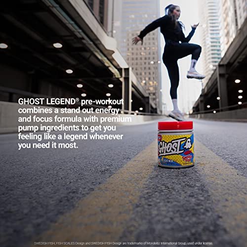 GHOST Legend Pre-Workout Energy Powder, Swedish Fish - 25 Servings - Caffeine, L-Citrulline, & Beta Alanine Blend for Energy Focus & Pumps - Free of Soy, Sugar & Gluten, Vegan