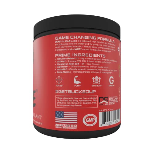 Bucked Up - Woke - HIGH STIM Pre Workout - Best Tasting - Focus Nootropic, Pump, Strength and Growth, 30 Servings (Grape)