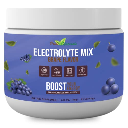 Pride Naturals Electrolyte Powder, No Sugar Hydration Drink for Energy and Immune Support, Sugar Free Keto Electrolytes Powder with Vitamin C, Calcium, Potassium, Zinc (198g, Grape)
