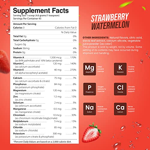 Pride Naturals Electrolyte Powder, No Sugar Hydration Drink for Energy and Immune Support, Sugar Free Keto Electrolytes Powder with Vitamin C, Calcium, Potassium, Zinc (198g, Strawberry Watermelon)