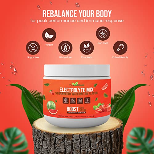 Pride Naturals Electrolyte Powder, No Sugar Hydration Drink for Energy and Immune Support, Sugar Free Keto Electrolytes Powder with Vitamin C, Calcium, Potassium, Zinc (198g, Strawberry Watermelon)