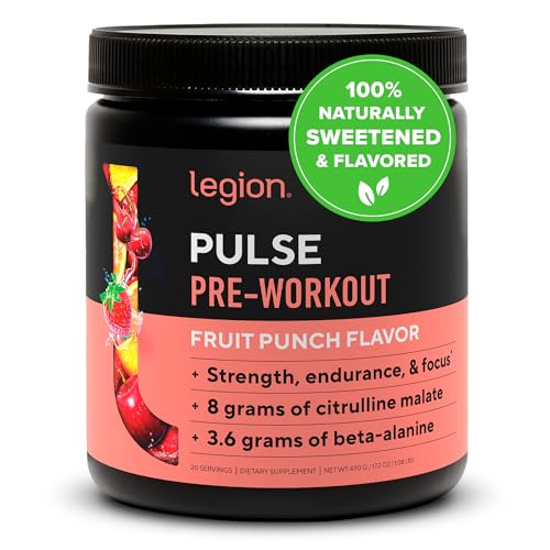 Legion Pulse Pre Workout Supplement - All Natural Nitric Oxide Preworkout Drink to Boost Energy, Creatine Free, Naturally Sweetened, Beta Alanine, Citrulline, Alpha GPC (Fruit Punch)