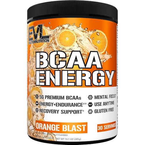 EVL BCAAs Amino Acids Powder - Rehydrating BCAA Powder Post Workout Recovery Drink with Natural Caffeine - BCAA Energy Pre Workout Powder for Muscle Recovery Lean Growth and Endurance - Orange Blast