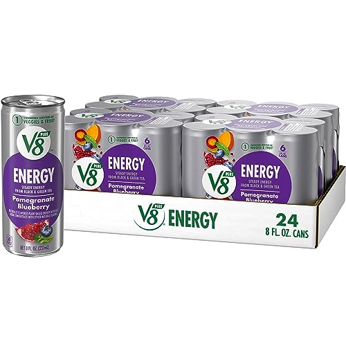 V8 +ENERGY Pomegranate Blueberry Energy Drink, Made With Real Vegetable And Fruit Juices, 8 Ounce Can (4 Packs Of 6 Cans)