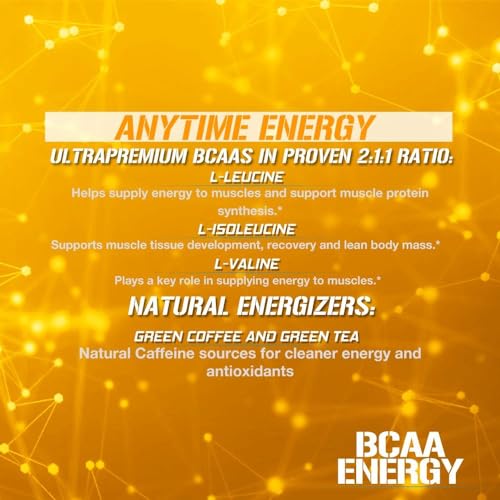 EVL BCAAs Amino Acids Powder - Rehydrating BCAA Powder Post Workout Recovery Drink with Natural Caffeine - BCAA Energy Pre Workout Powder for Muscle Recovery Lean Growth and Endurance - Orange Blast