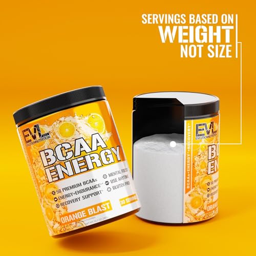 EVL BCAAs Amino Acids Powder - Rehydrating BCAA Powder Post Workout Recovery Drink with Natural Caffeine - BCAA Energy Pre Workout Powder for Muscle Recovery Lean Growth and Endurance - Orange Blast