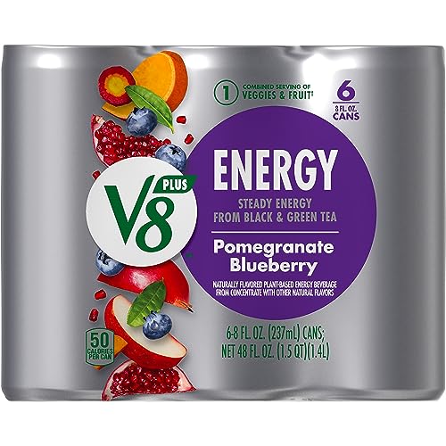 V8 +ENERGY Pomegranate Blueberry Energy Drink, Made With Real Vegetable And Fruit Juices, 8 Ounce Can (4 Packs Of 6 Cans)