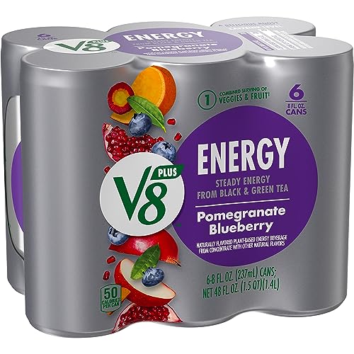 V8 +ENERGY Pomegranate Blueberry Energy Drink, Made With Real Vegetable And Fruit Juices, 8 Ounce Can (4 Packs Of 6 Cans)