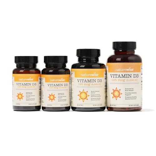 NatureWise Vitamin D3 5000iu (125 mcg) Healthy Muscle Function, and Immune Support, Non-GMO, Gluten Free in Cold-Pressed Olive Oil, Packaging Vary (Mini Softgel), 30 Count