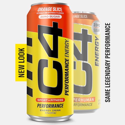 C4 Energy Carbonated Zero Sugar Energy Drink, Pre Workout Drink + Beta Alanine, Orange Slice, 16 Fl Oz (Pack of 12)