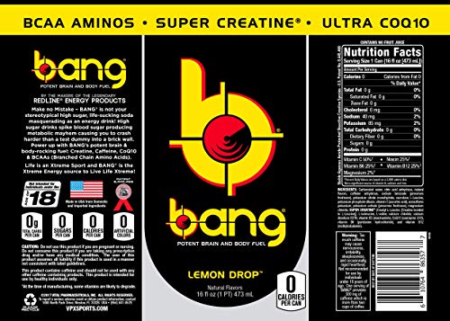 Bang Energy Lemon Drop, Sugar-Free Energy Drink, 16 Ounce (Pack of 12)