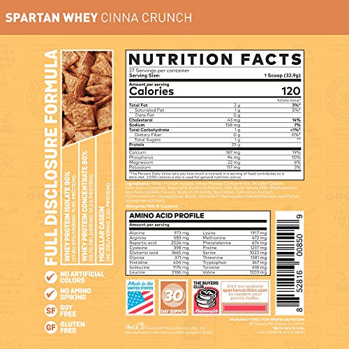 Spartan Whey Protein Powder, Cinna Crunch, 2lb