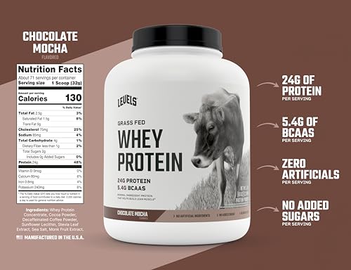 Levels Grass Fed 100% Whey Protein, No Hormones, Chocolate Mocha, 5LB