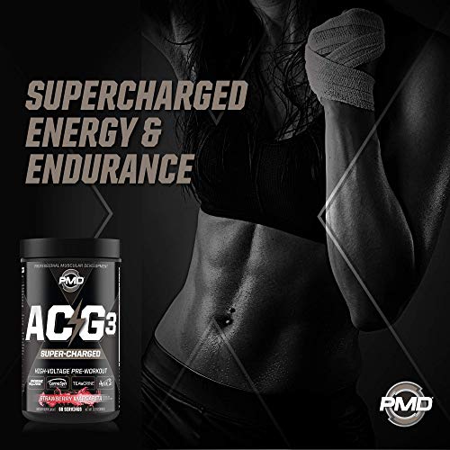 PMD Sports ACG3 Supercharged - Pre Workout - Powerful Strength, High Energy, Maximize Mental Focus, Endurance, Optimum Workout Performance, Concentrated Drink Mix - Strawberry Margarita (60 Servings)