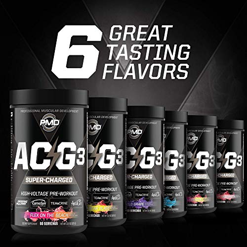 PMD Sports ACG3 Supercharged - Pre Workout - Powerful Strength, High Energy, Maximize Mental Focus, Endurance, Optimum Workout Performance, Concentrated Drink Mix - Strawberry Margarita (60 Servings)