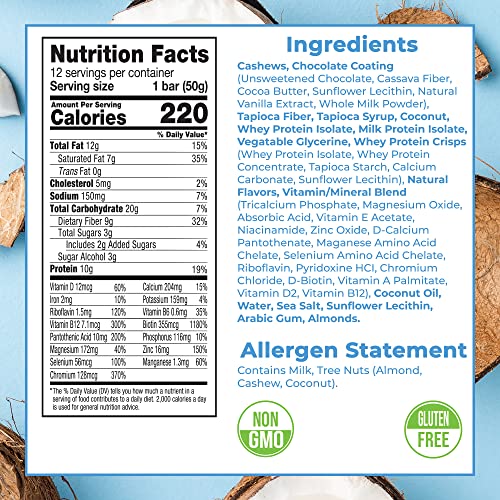 Dark Chocolate Coconut Cashew Keto Nutrition Bars (12 Pack)