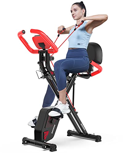 Pooboo 4-in-1 Folding Exercise Bike- Red
