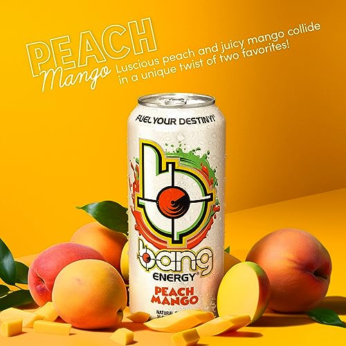 Bang Peach Mango Energy Drink, 0 Calories, Sugar Free with Super Creatine, 16oz, 12 count (Pack of 1) (Package may vary)