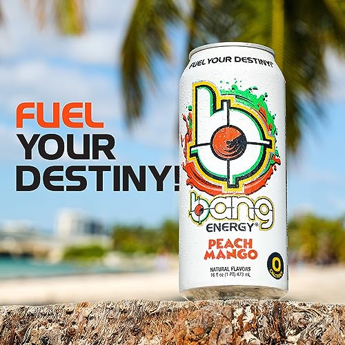 Bang Peach Mango Energy Drink, 0 Calories, Sugar Free with Super Creatine, 16oz, 12 count (Pack of 1) (Package may vary)