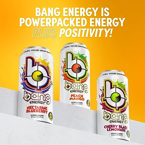 Bang Peach Mango Energy Drink, 0 Calories, Sugar Free with Super Creatine, 16oz, 12 count (Pack of 1) (Package may vary)