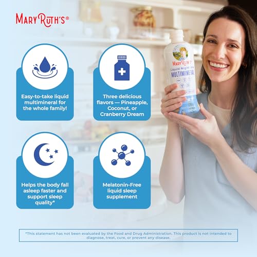MaryRuth Organics Nighttime Liquid Multimineral Supplement | Sugar Free | Natural Sleep Support for Adults & Kids | Magnesium, Calcium & MSM | Coconut Flavor | Vegan | Gluten Free | 32 Servings