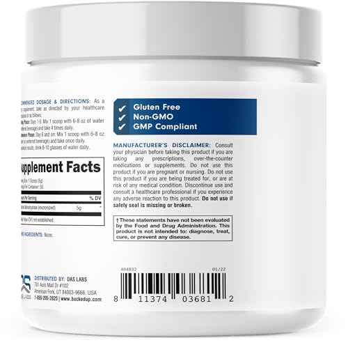 Bucked Up Creatine Monohydrate 250 Grams Powder, Essentials (50 Servings)