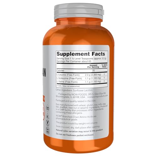 NOW Sports Nutrition, Branched Chain Amino Acid Powder with Leucine, Isoleucine, and Valine, 12-Ounce