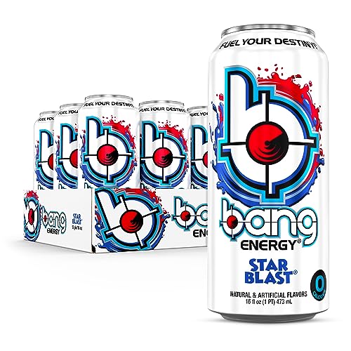 Bang Star Blast Energy Drink, 0 Calories, Sugar Free with Super Creatine, 16 Fl Oz (Pack of 12)