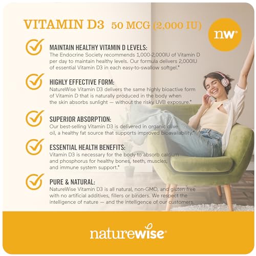 NatureWise Vitamin D3 2000iu (50 mcg) Healthy Muscle Function, and Immune Support, Non-GMO, Gluten Free in Cold-Pressed Olive Oil, Packaging Vary ( Mini Softgel), 360 Count(Pack of 1)