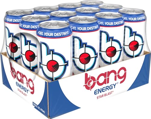 Bang Star Blast Energy Drink, 0 Calories, Sugar Free with Super Creatine, 16 Fl Oz (Pack of 12)
