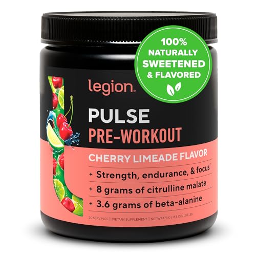 Legion Pulse Pre Workout Supplement - All Natural Nitric Oxide Preworkout Drink to Boost Energy, Creatine Free, Naturally Sweetened, Beta Alanine, Citrulline, Alpha GPC (Cherry Limeade)