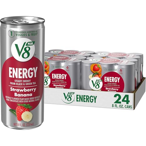 V8 +Energy, Healthy Energy Drink, Natural Energy from Tea, Strawberry Banana, 8 Fl Oz Can (6 Count (Pack of 4), Total of 24)