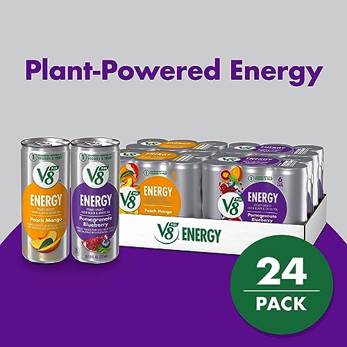V8 +ENERGY Pomegranate Blueberry And Peach Mango Energy Drink Variety Pack, 8 Ounce Can (4 Packs Of 6 Cans)