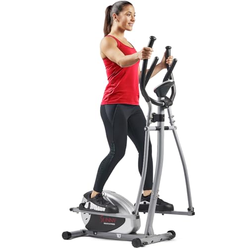 Sunny Health & Fitness SF-E905 Elliptical Machine Cross Trainer with 8 Level Resistance and Digital Monitor , Gray, White, 28 L x 17 W x 57 H