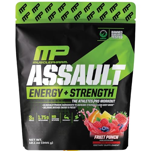 MusclePharm Assault Sport Pre-Workout Powder with High-Dose Energy, Focus, Strength, and Endurance, Fruit Punch, 30 Servings