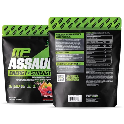 MusclePharm Assault Sport Pre-Workout Powder with High-Dose Energy, Focus, Strength, and Endurance, Fruit Punch, 30 Servings
