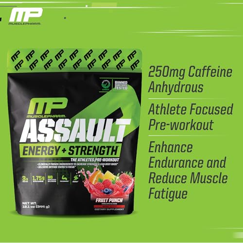 MusclePharm Assault Sport Pre-Workout Powder with High-Dose Energy, Focus, Strength, and Endurance, Fruit Punch, 30 Servings