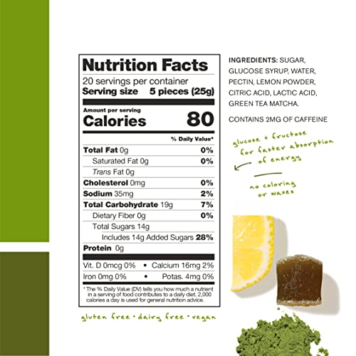 Skratch Labs Energy Chews | Energy Gummies for Running, Cycling, and Sports Preformance | Energy Gel Alternative | Matcha + Lemon (10 Pack) | Gluten Free, Vegan