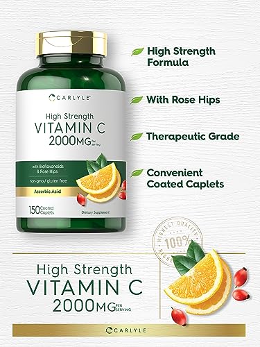 Carlyle Vitamin C 2000mg | with Rose Hips | 300 Caplets | Vegetarian, Non-GMO, Gluten Free Supplement