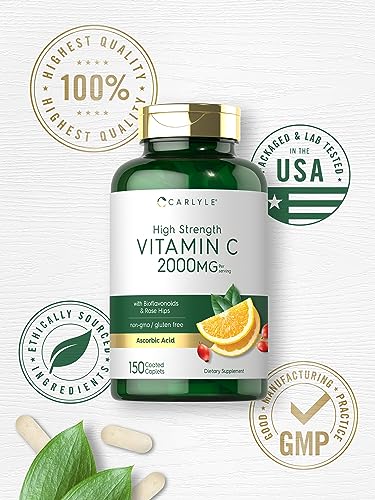 Carlyle Vitamin C 2000mg | with Rose Hips | 300 Caplets | Vegetarian, Non-GMO, Gluten Free Supplement