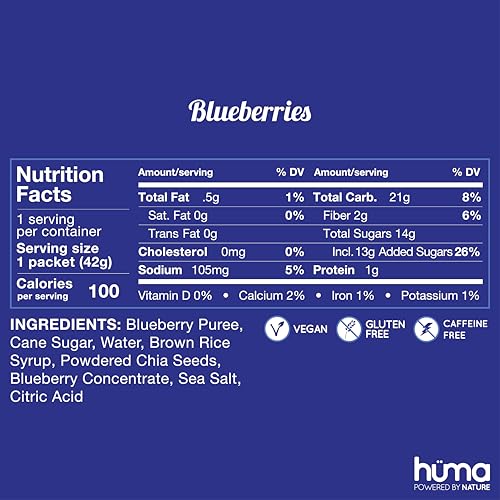 Huma Chia Energy Gel, Blueberries, 24 Count