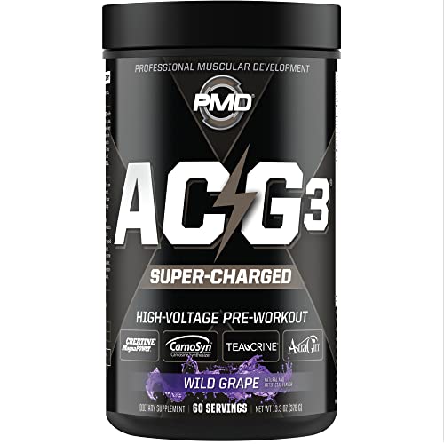 PMD Sports ACG3 Supercharged - Pre Workout - Powerful Strength, High Energy, Maximize Mental Focus, Endurance and Optimum Workout Performance for Men and Women- Wild Grape (60 Servings)