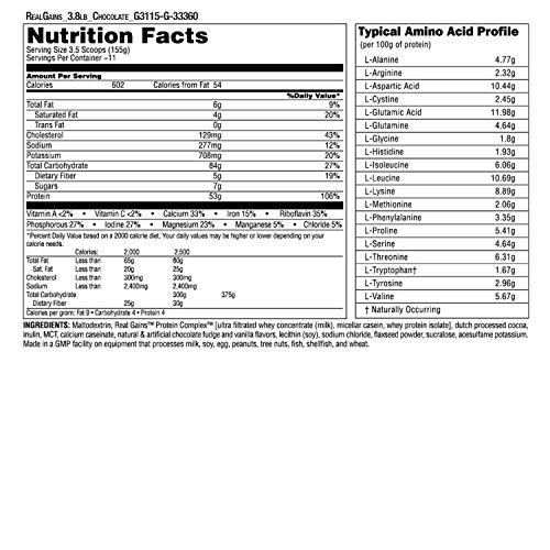 Real Gains Weight Gainer with Complex Carbs and Whey-Micellar Casein Protein Matrix