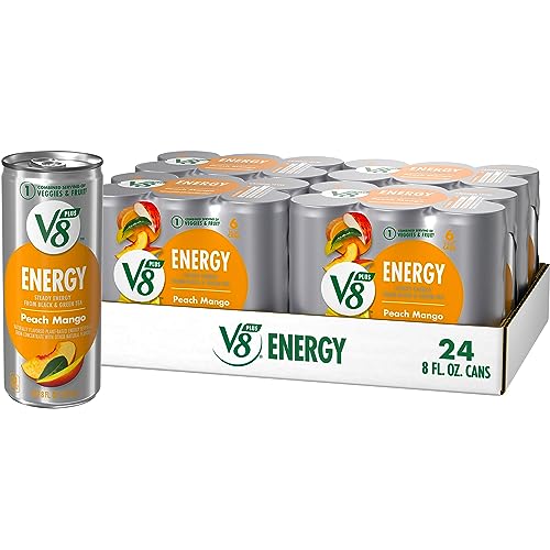 V8 +ENERGY Peach Mango Energy Drink Made with Real Vegetable and Fruit Juices,8 Fl Oz (Pack of 24)